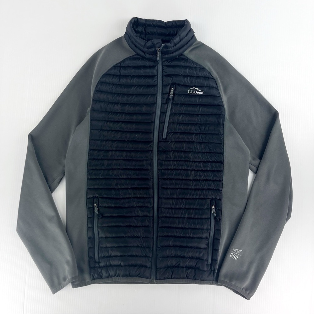 LL Bean 850 Black Gray Goose Down Insulated Long Sleeve Puffer Jacket Top